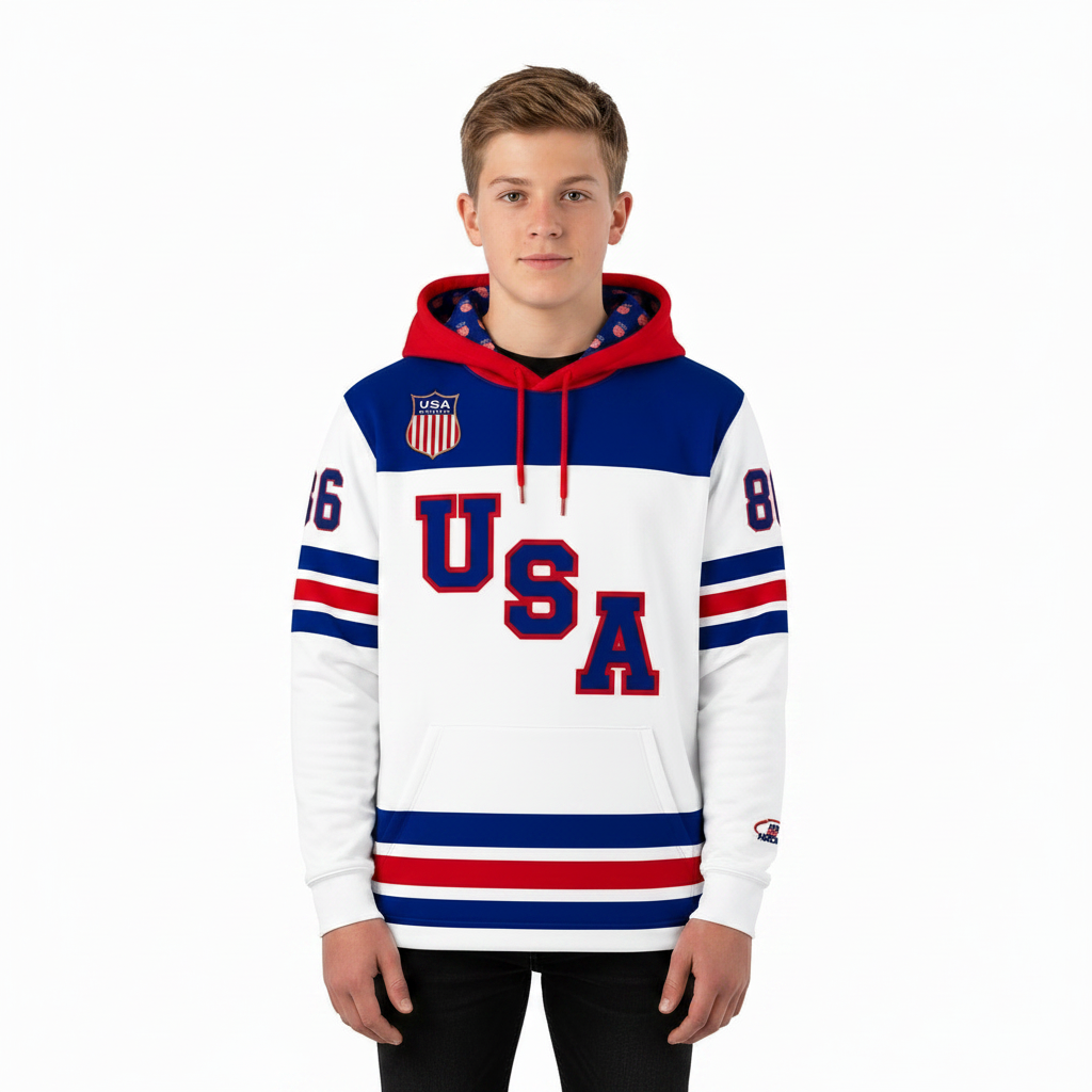 Jack Hughes #86 (2026 Gold Champ) USA Hockey Officially Licensed Jersey Hoodie