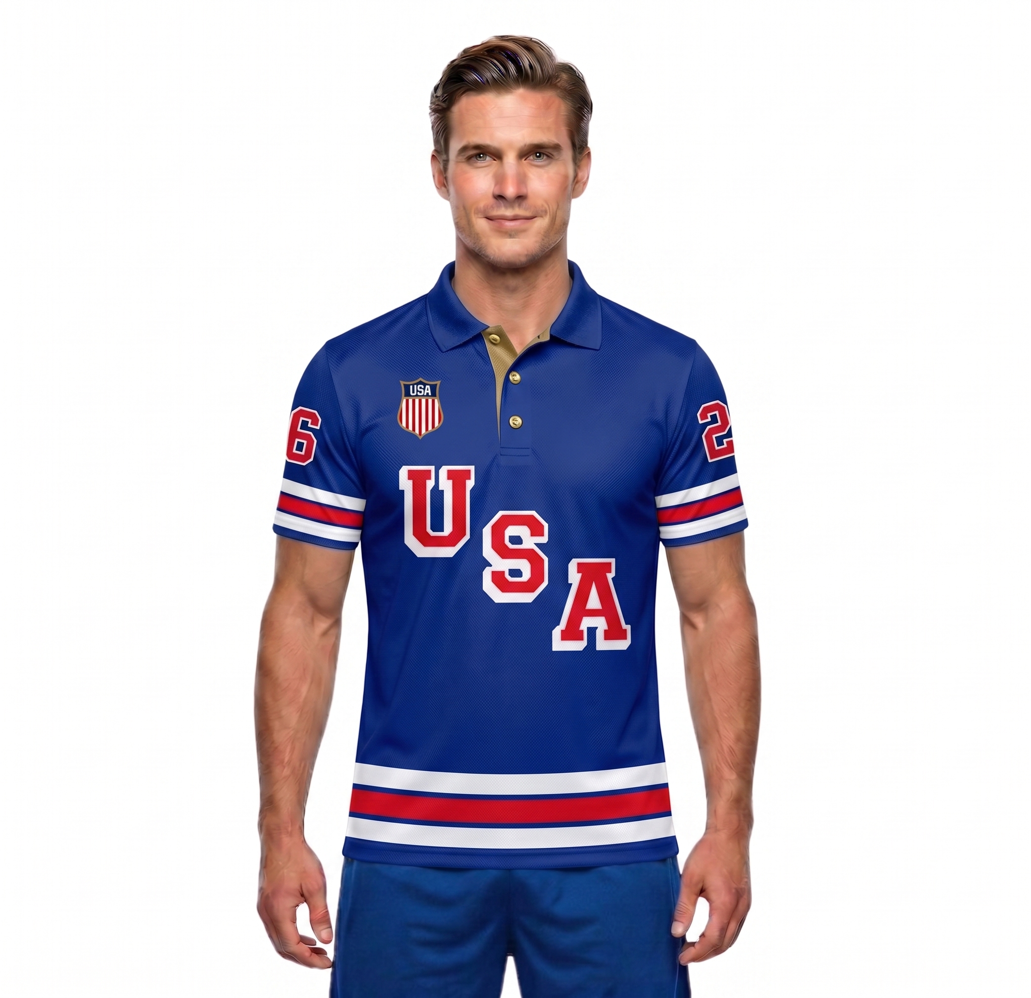USA Hockey Officially Licensed 2026 Jersey Replica Blue Polo Shirt