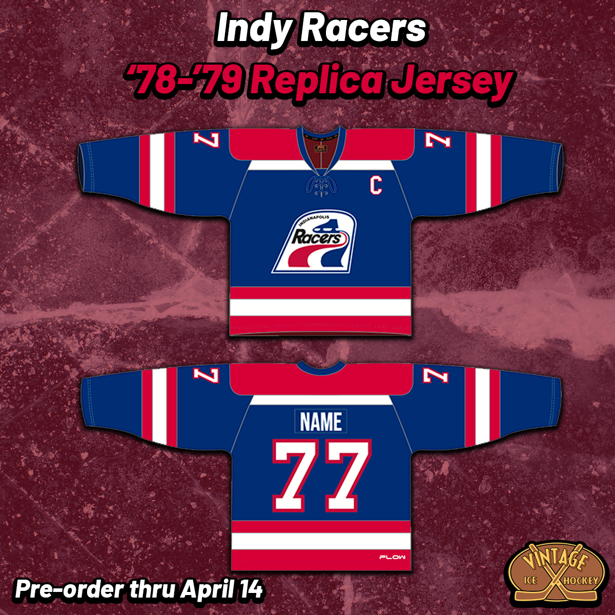 Indianapolis Racers Ice Indianapolis Racers 1978-79 Replica Jersey (CUSTOM - PRE-ORDER ...