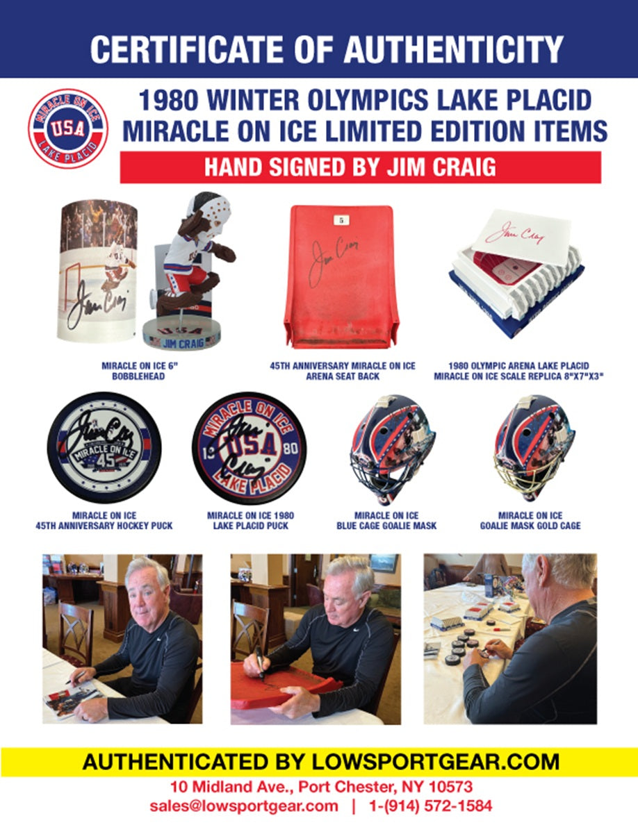 Jim Craig Signed 1980 Olympics Lake Placid Gold Medal “Miracle On Ice”.  Officially Bobblehead Edition of 144 - In Stock Now!
