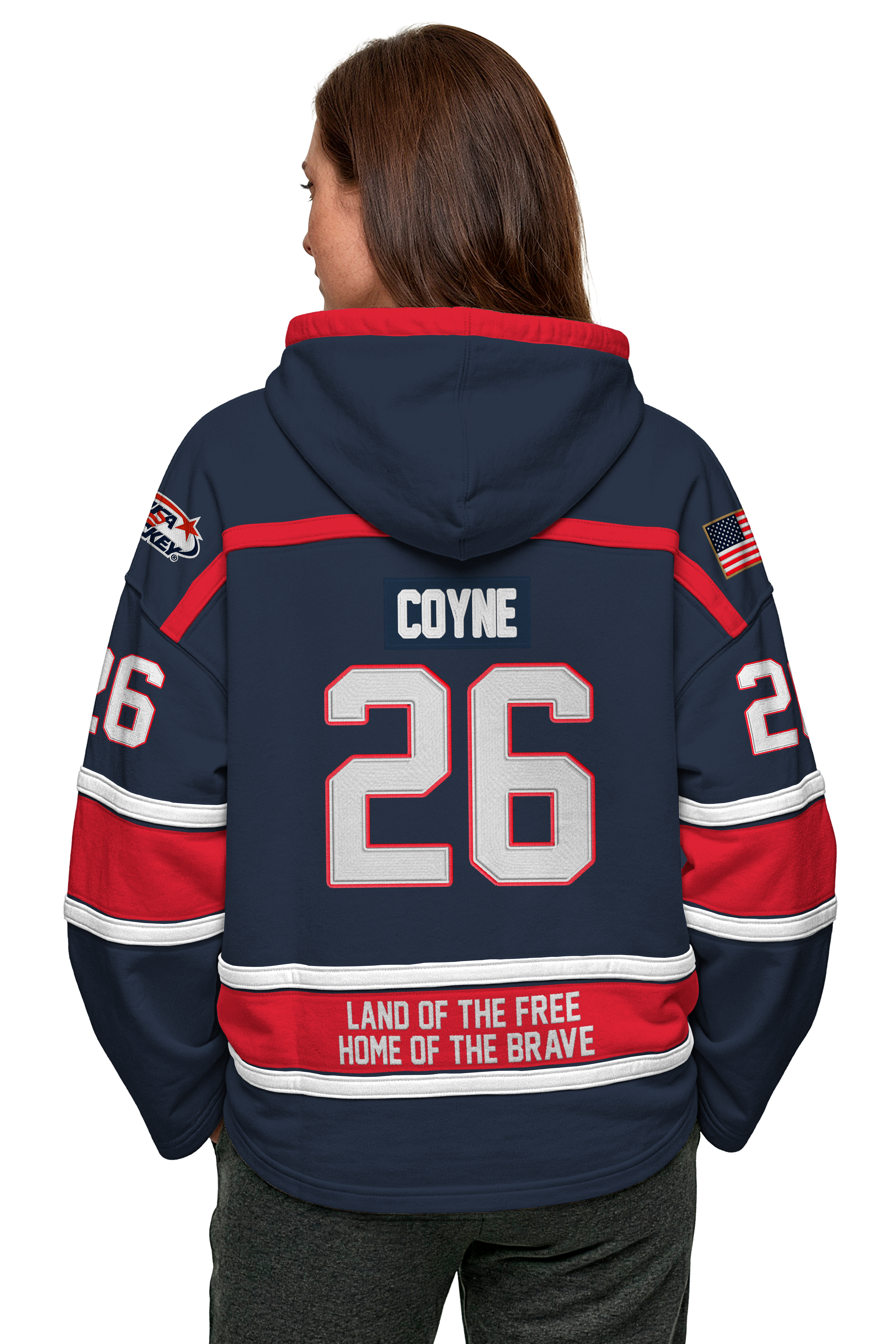 Kendall Coyne USA Hockey Embroidered Navy Lace Hoodie - Adult M