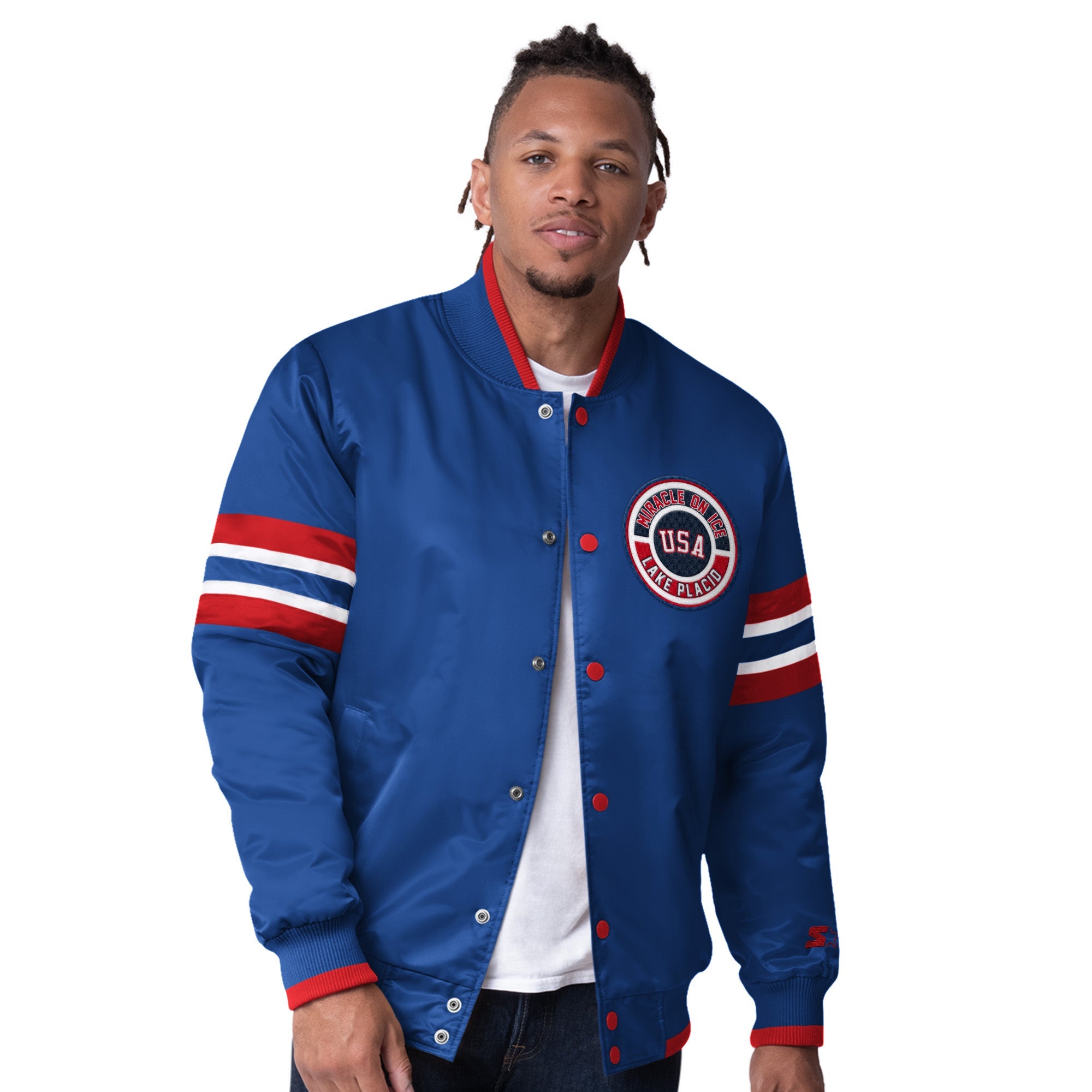 Official Miracle on Ice 45th Anniversary (1980-2025) Starter Satin  Jacket-Royal