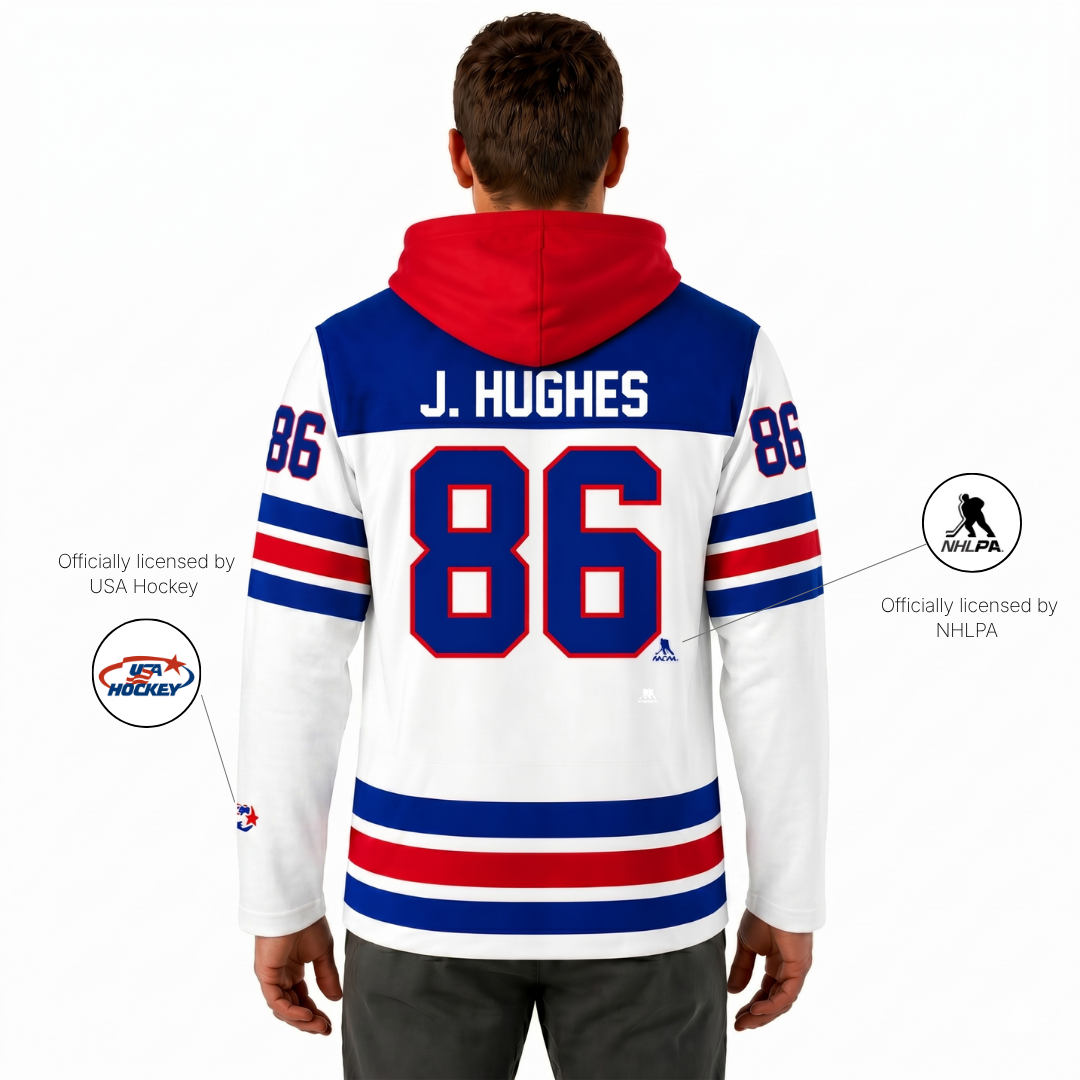 Jack Hughes #86 (2026 Gold Champ) USA Hockey Officially Licensed Jersey Hoodie