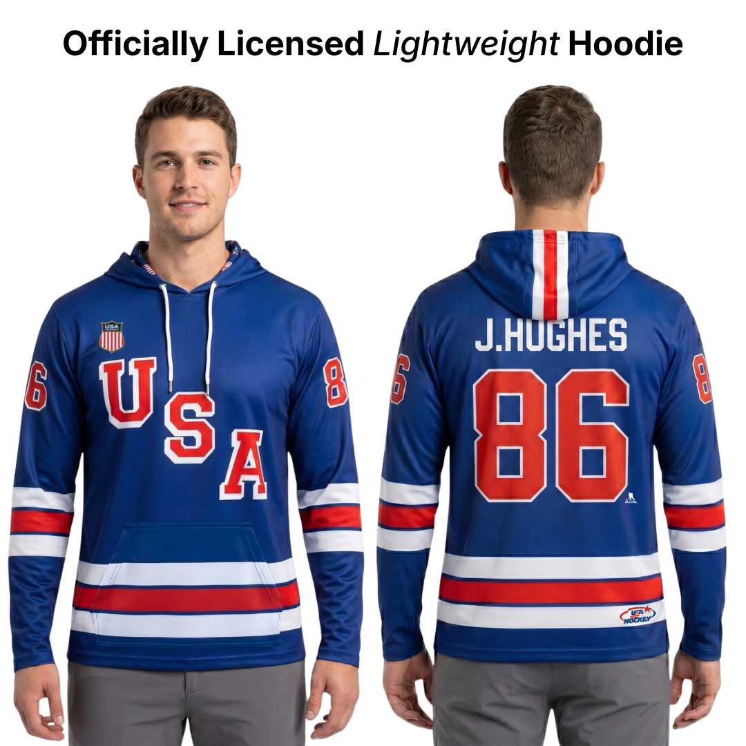 Jack Hughes #86 (2026 Gold Champ) USA Hockey Officially Licensed Jersey Hoodie