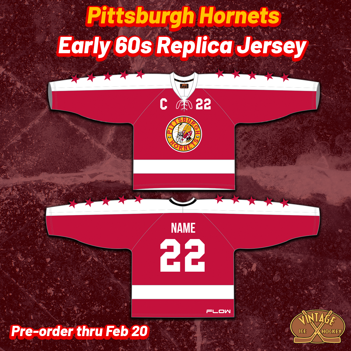 Pittsburgh Hornets Early 60s Replica Jersey (CUSTOM - PRE-ORDER)