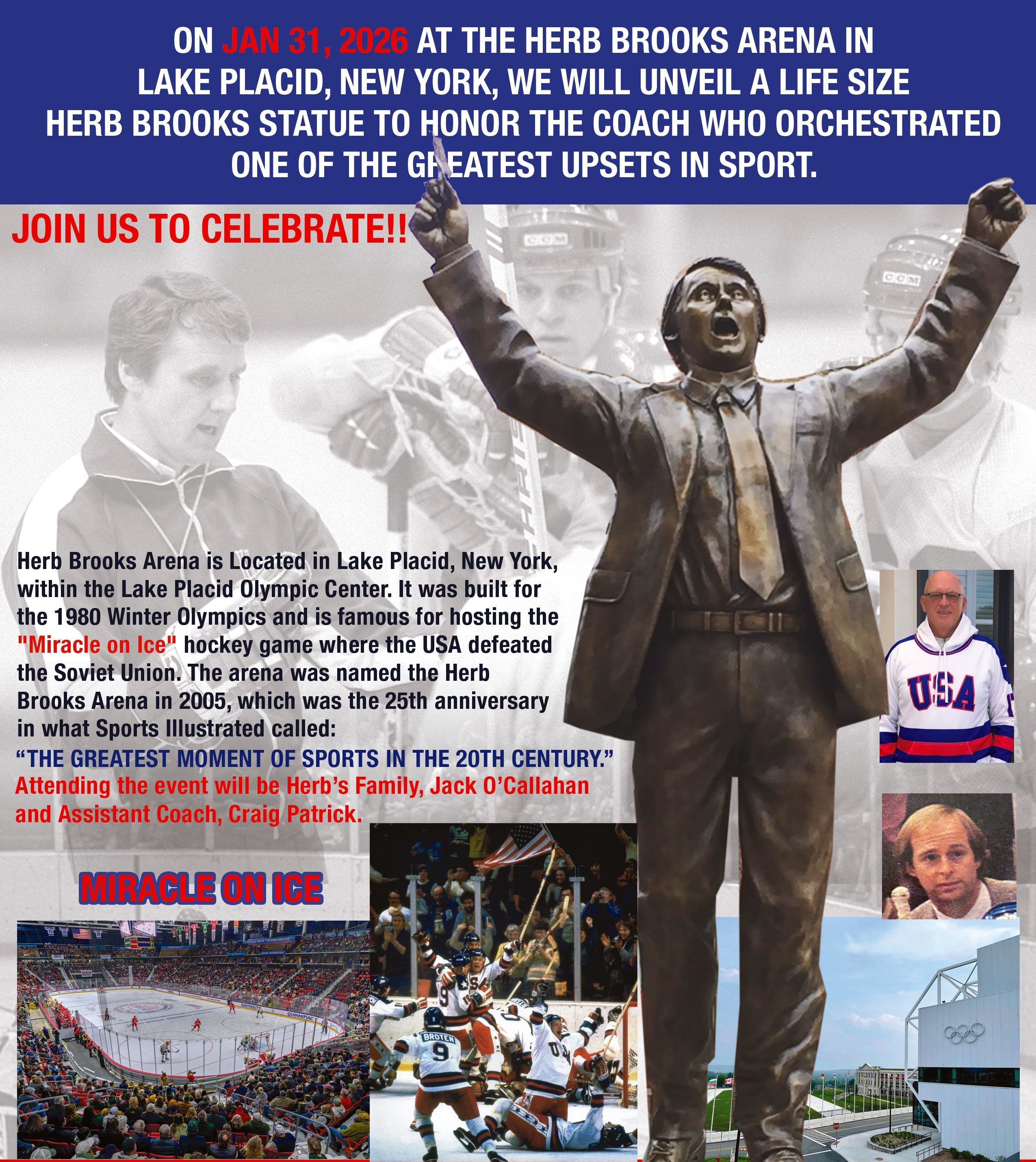 Herb Brooks Miracle on Ice Lake Placid Statute Lace Hoodie