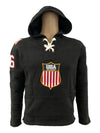 USA Hockey Shield Logo Official Vintage Look Embroidered  Black Lace Hoodie