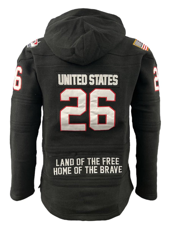 USA Hockey Shield Logo Official Vintage Look Embroidered  Black Lace Hoodie
