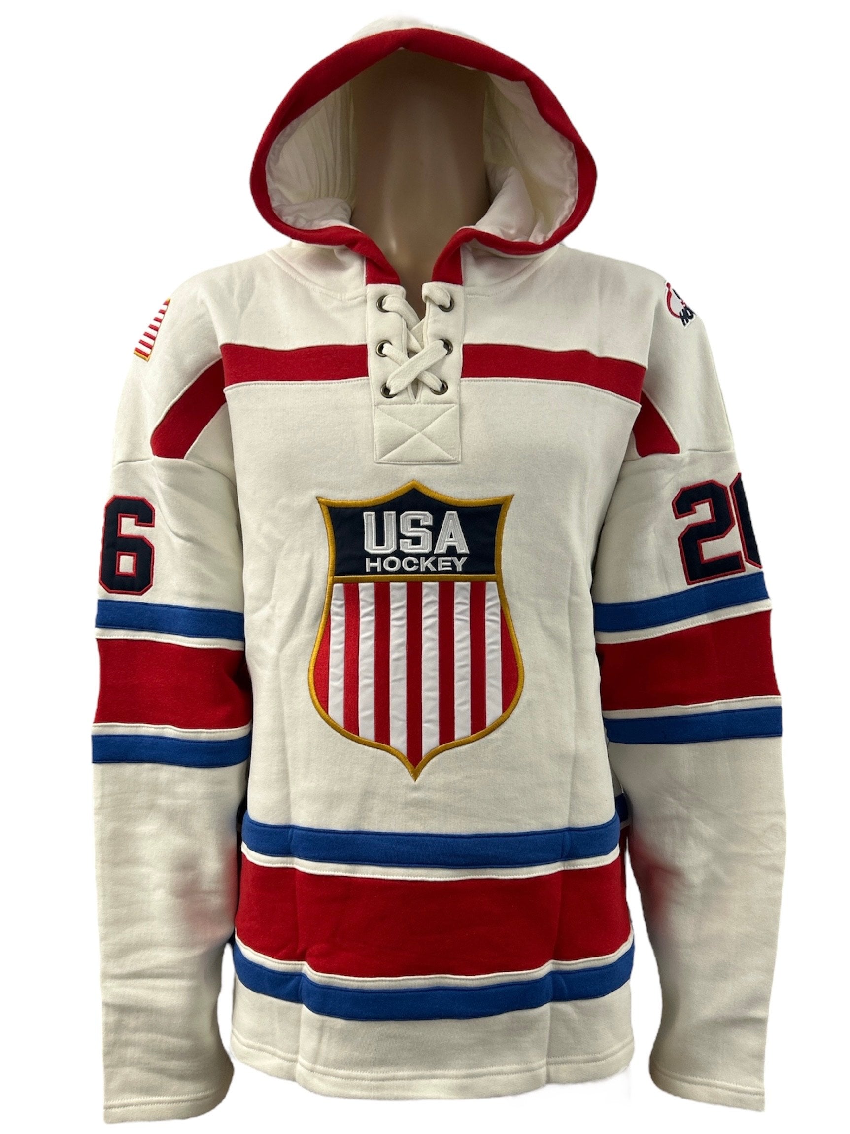 USA Hockey Shield Logo Official Embroidered Vintage White Lace Hoodie - Youth Small