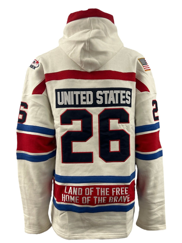 USA Hockey Shield Logo Official Embroidered Vintage White Lace Hoodie