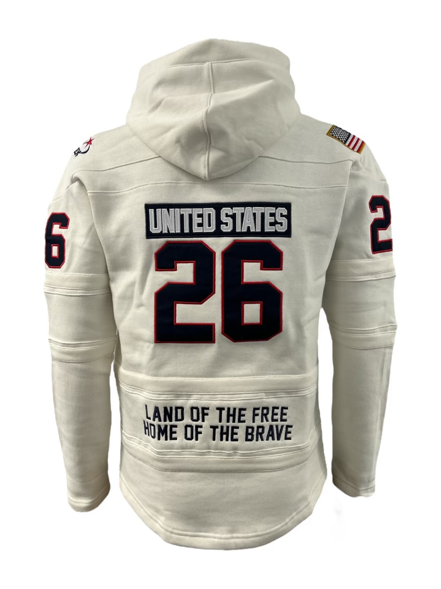 USA Hockey Shield Logo Official Vintage Look Embroidered White Lace Hoodie