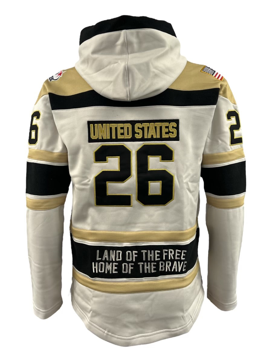 USA Hockey Shield Logo Official Embroidered Performance White Lace Hoodie