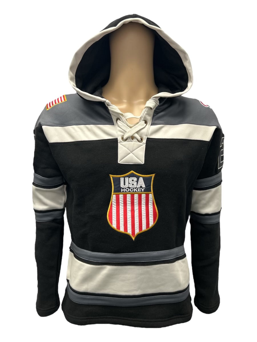 USA Hockey Shield Logo Official Embroidered Performance Black Lace Hoodie