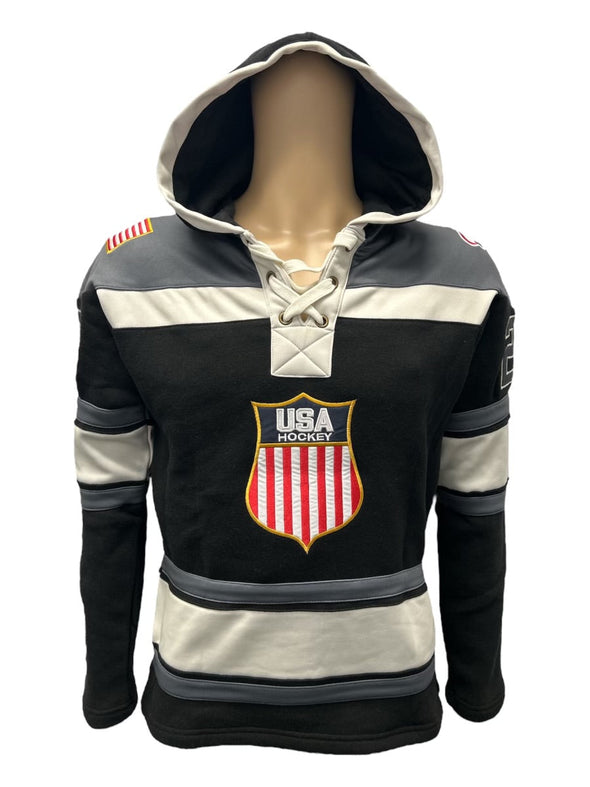 USA Hockey Shield Logo Official Embroidered Performance Black Lace Hoodie
