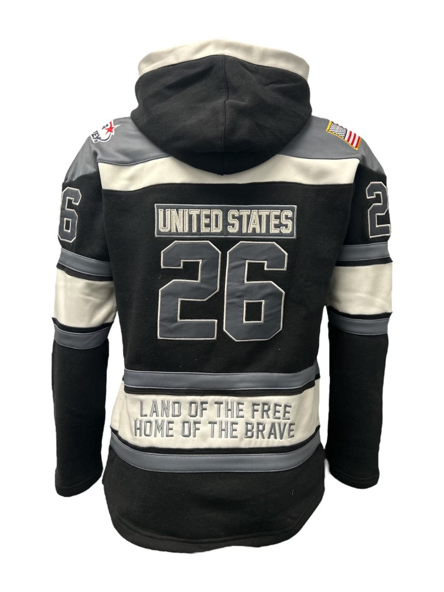 USA Hockey Shield Logo Official Embroidered Performance Black Lace Hoodie