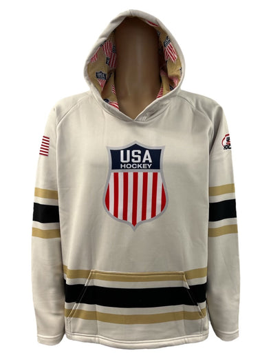 USA Hockey Shield Logo Official Vintage White Performance Hoodie