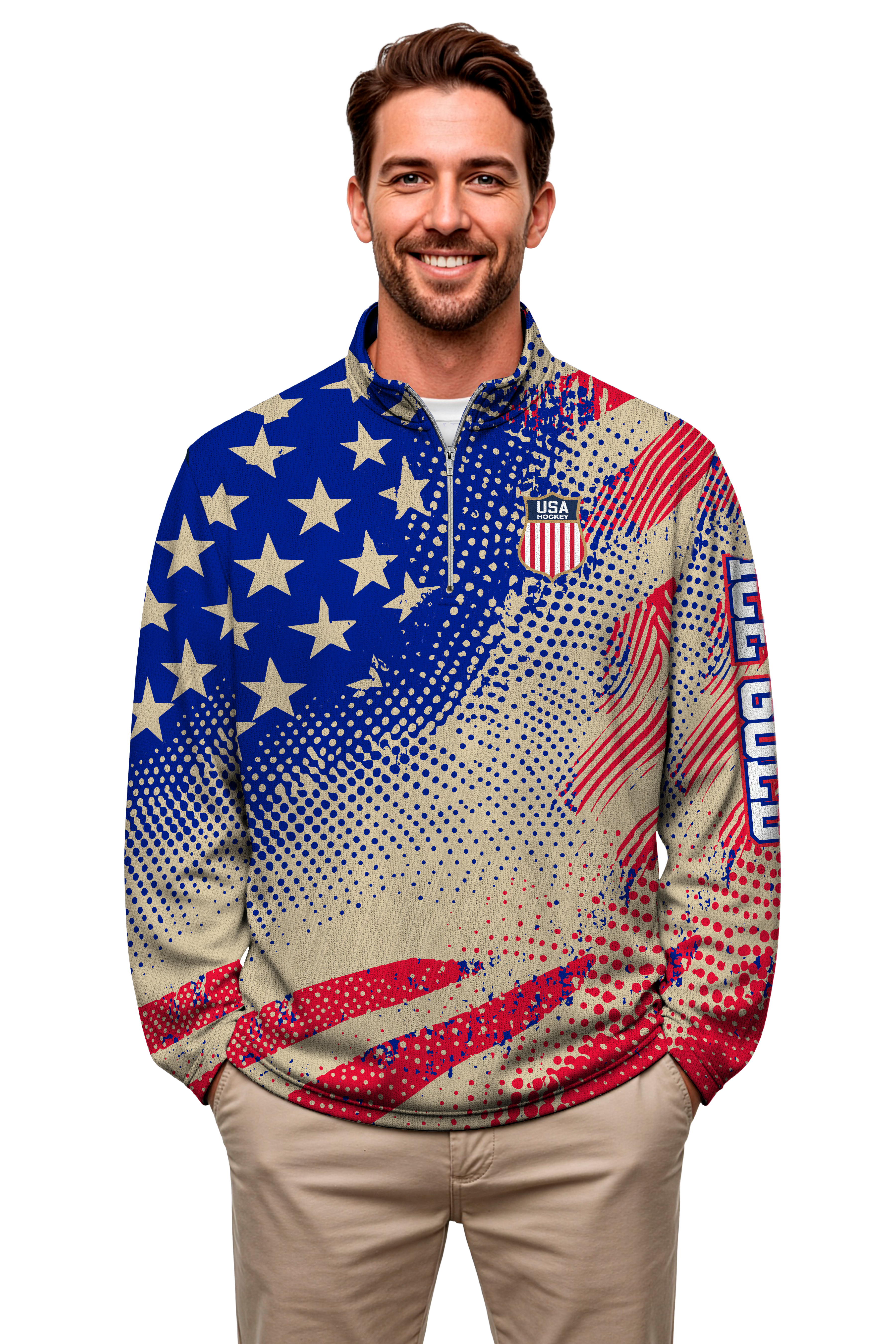 USA Hockey 2026 CHAMPIONS American Flag 1/4 Zip Pullover(unisex sizing)