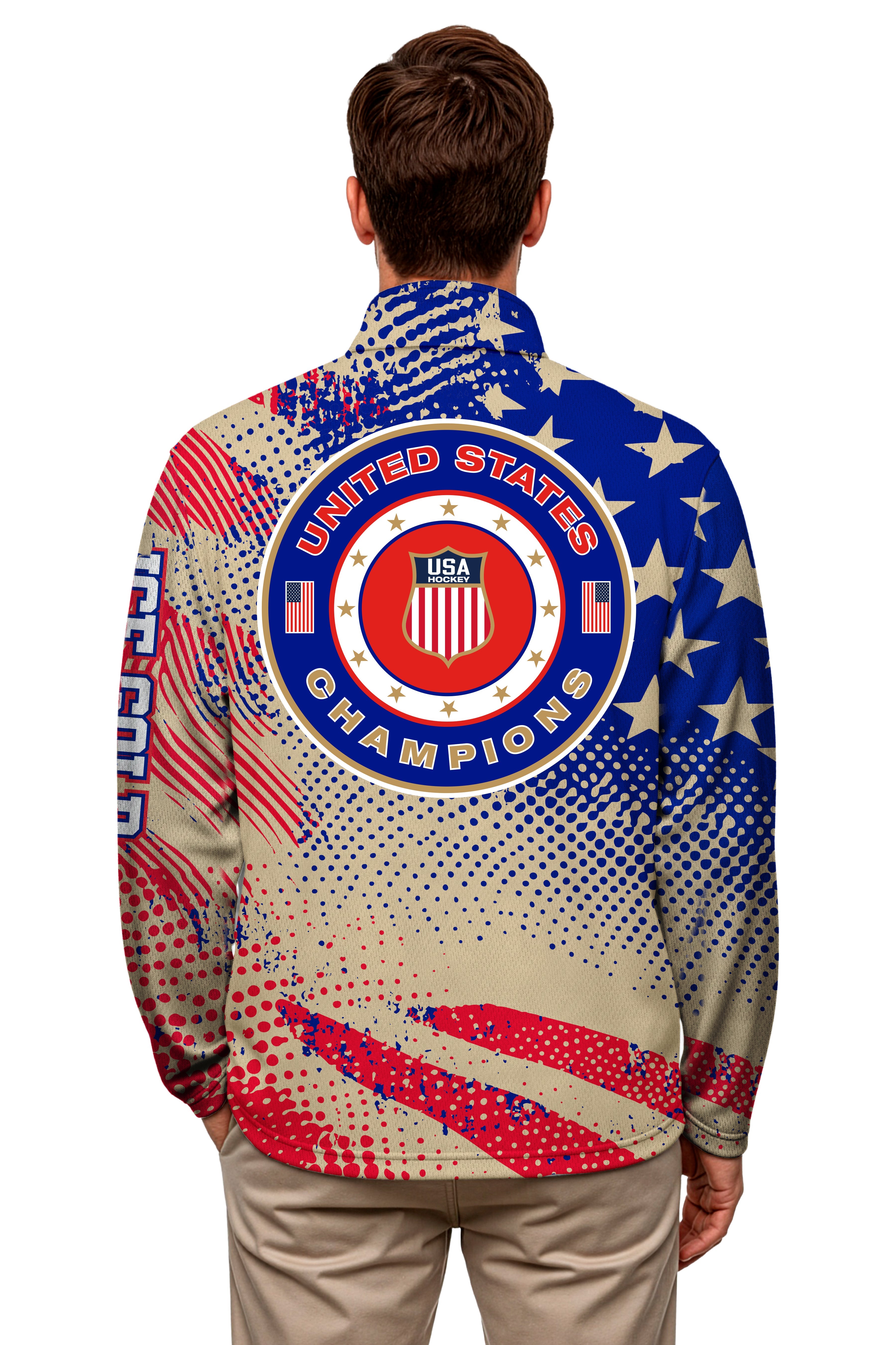 USA Hockey 2026 CHAMPIONS American Flag 1/4 Zip Pullover(unisex sizing)