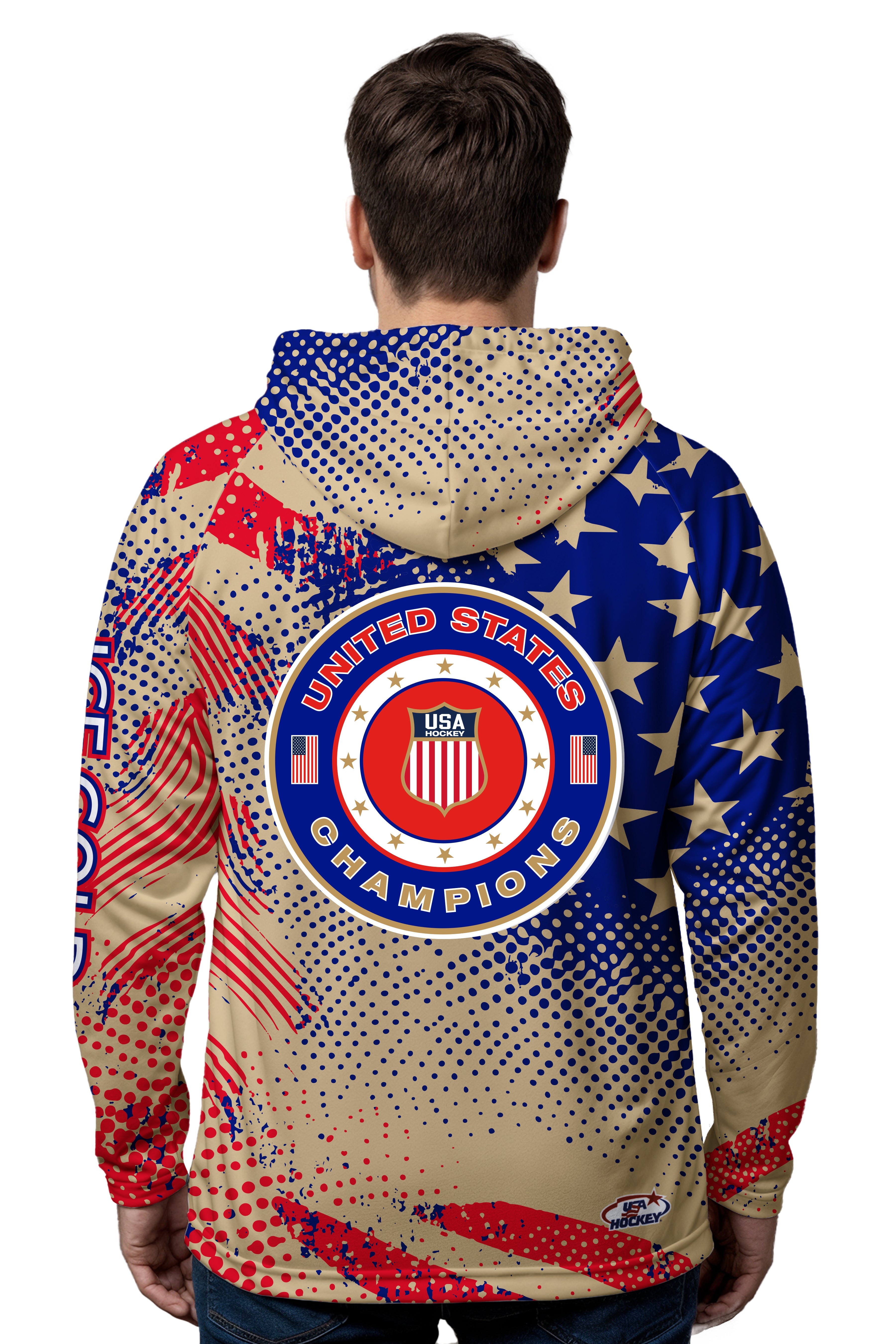 USA Hockey 2026 CHAMPIONS American Flag Performance Hoodie(unisex sizing)