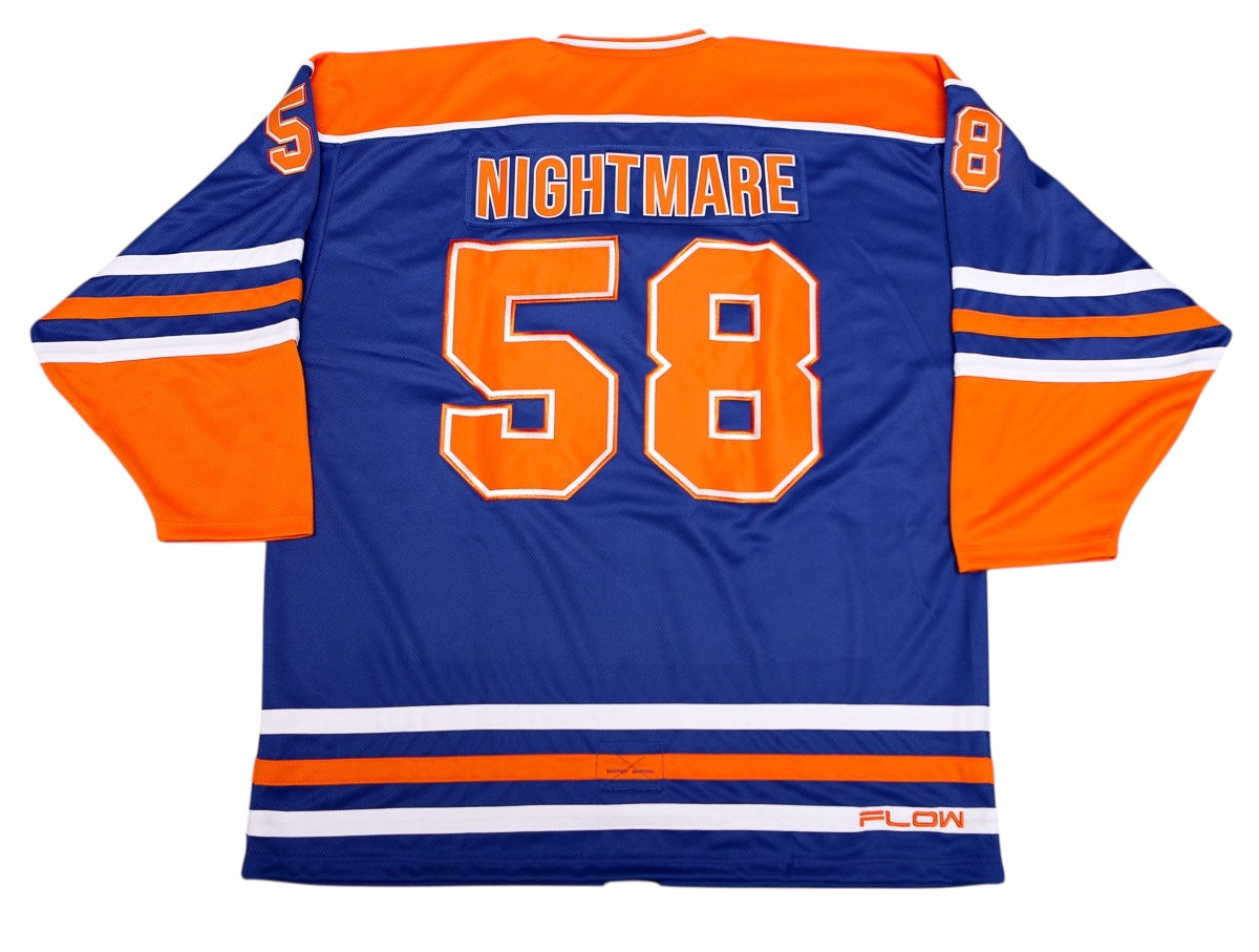 Wichita Wind 80s replica custom jersey, back, shown with sample name NIGHTMARE and number 58