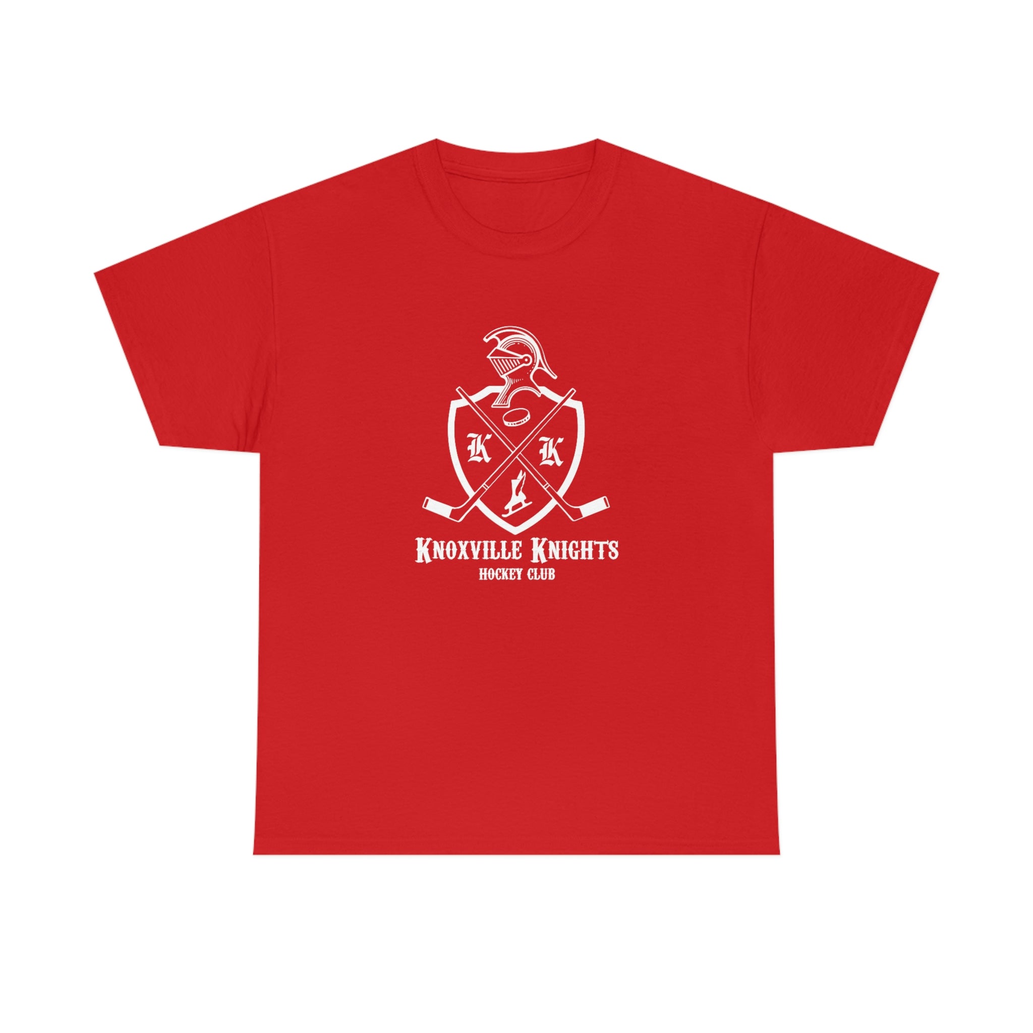 CLEARANCE Knoxville Knights T-Shirt in red with the white knight helmet crest with crossed sticks on the front