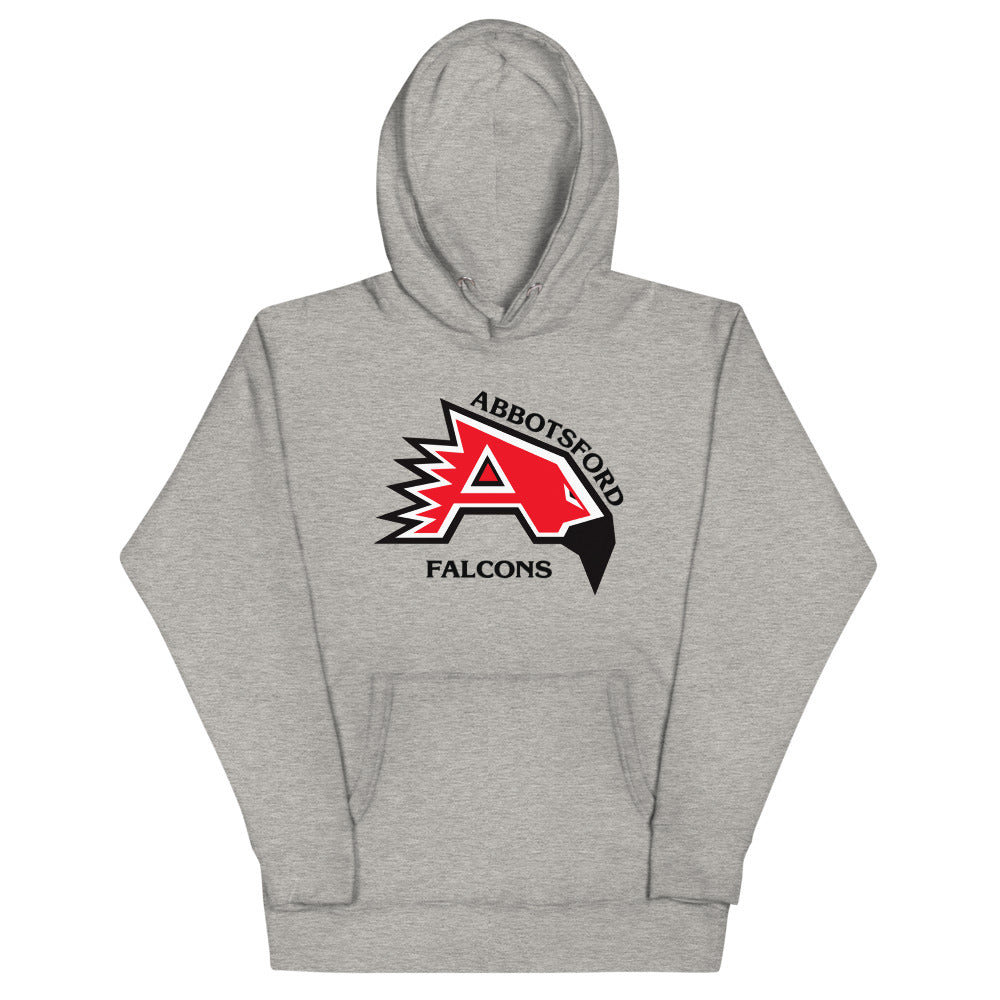 Abbotsford Falcons Hoodie (Premium) with the red A with a black falcon head on the front, view 2