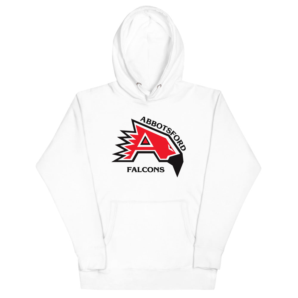 Abbotsford Falcons Hoodie (Premium) with the red A with a black falcon head on the front, view 3