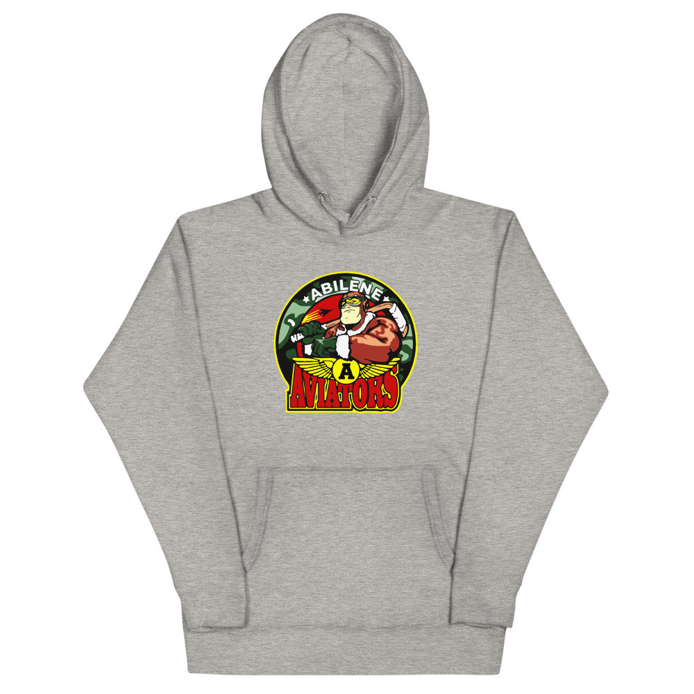 Abilene Aviators Hoodie (Premium) with the round logo of a cartoon pilot mascot on the front, view 2