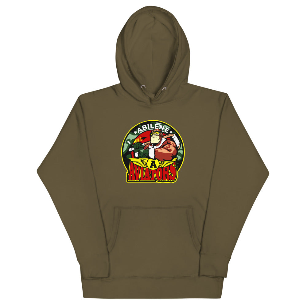 Abilene Aviators Hoodie (Premium) with the round logo of a cartoon pilot mascot on the front