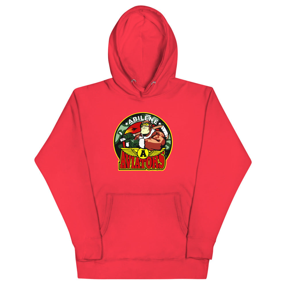 Abilene Aviators Hoodie (Premium) with the round logo of a cartoon pilot mascot on the front, view 3