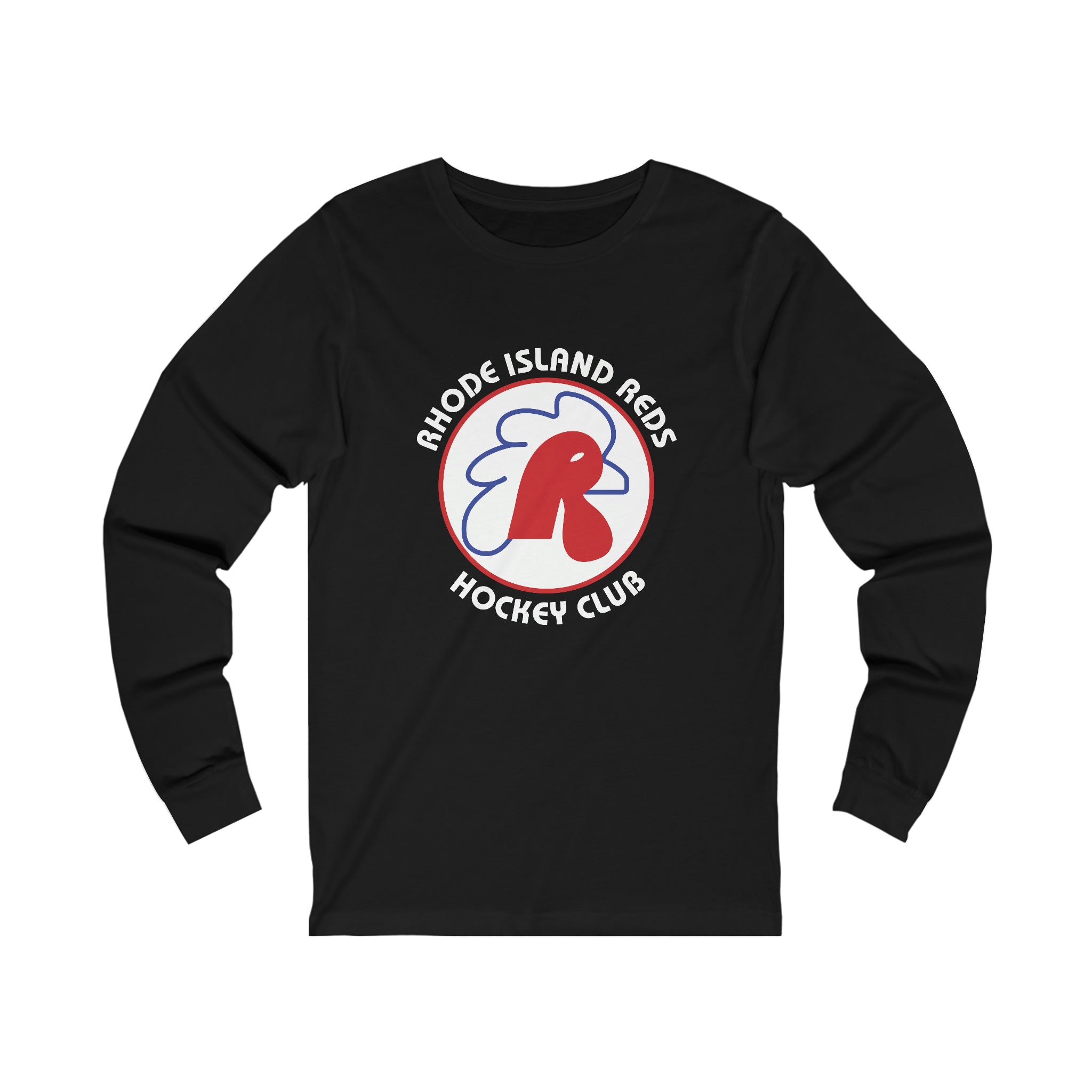 Rhode Island Reds Long Sleeve Shirt with the red rooster-shaped R in a round logo on the front, view 2