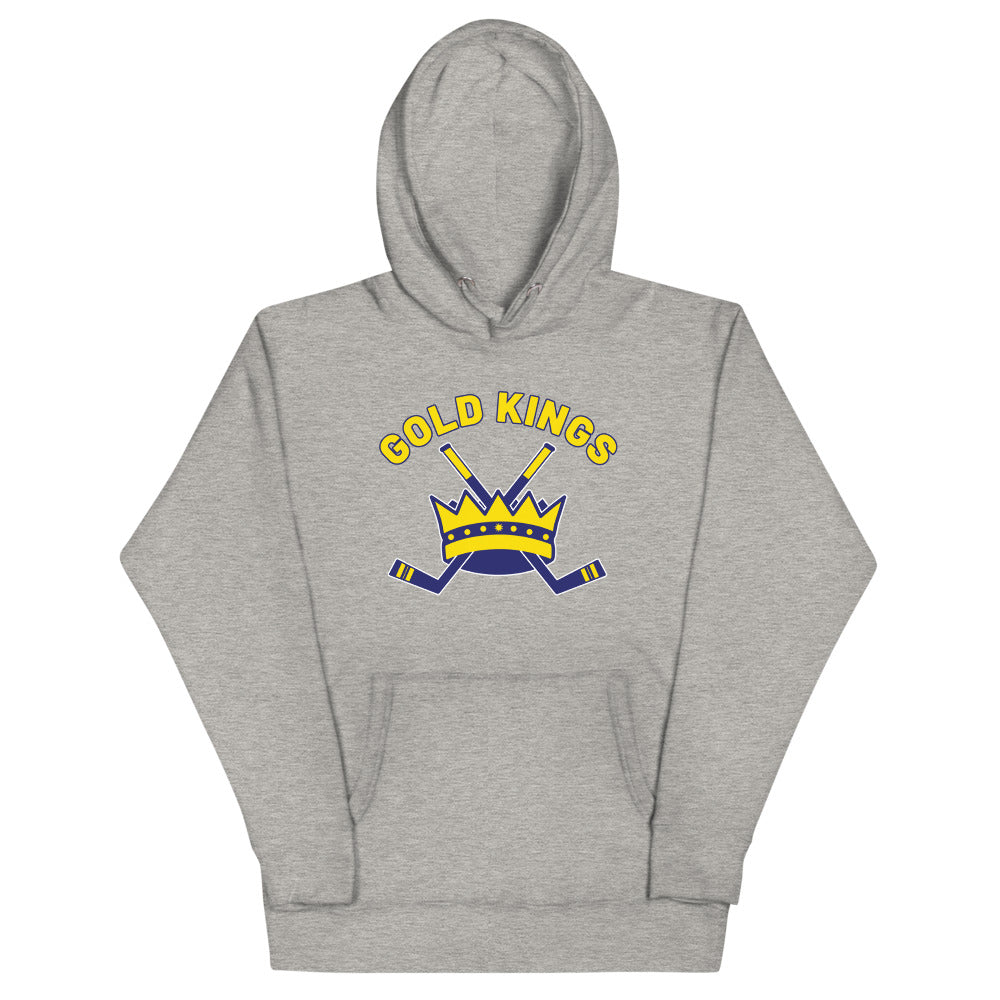 Alaska Gold Kings Hoodie (Premium) with the gold crown with crossed sticks and arched text on the front, view 3