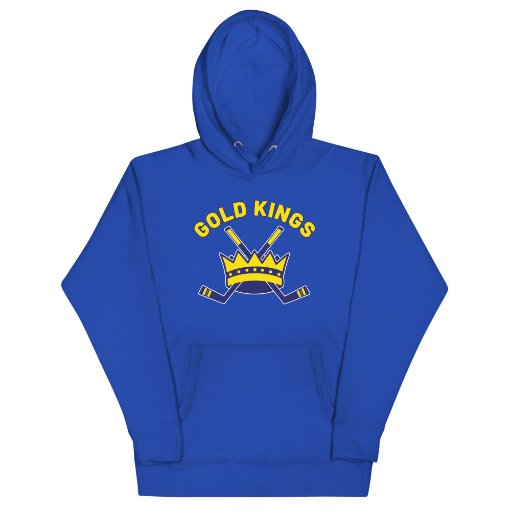 Alaska Gold Kings Hoodie (Premium) with the gold crown with crossed sticks and arched text on the front, view 6