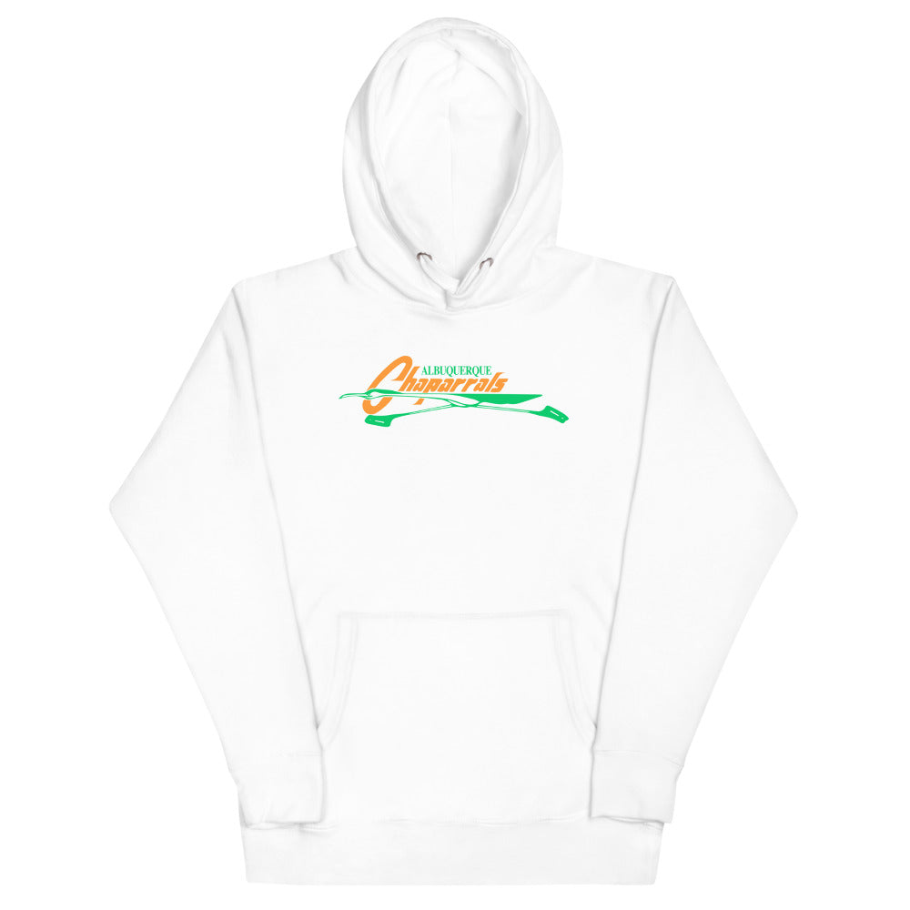 Albuquerque Chaparrals Hoodie (Premium) with the orange script with a green roadrunner streak on the front, view 5