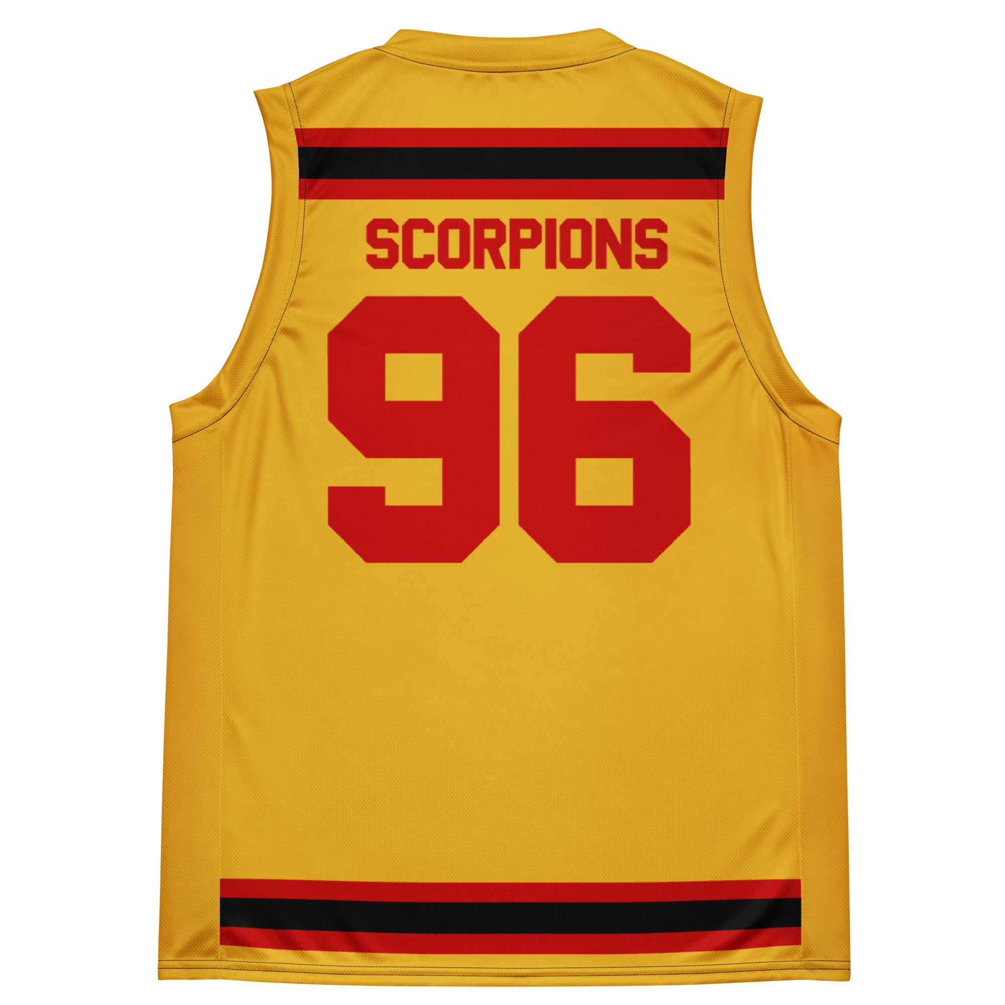 New Mexico Scorpions 1990s Tank Top in gold, back view with SCORPIONS and the number 96 in red