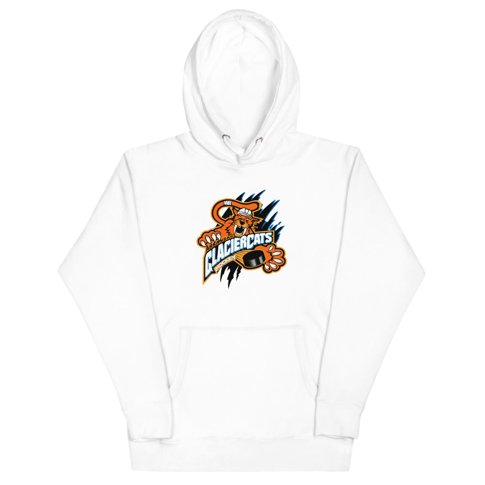Arkansas Glaciercats Hoodie (Premium) with the orange sabre-tooth cat over a slanted wordmark on the front, view 4