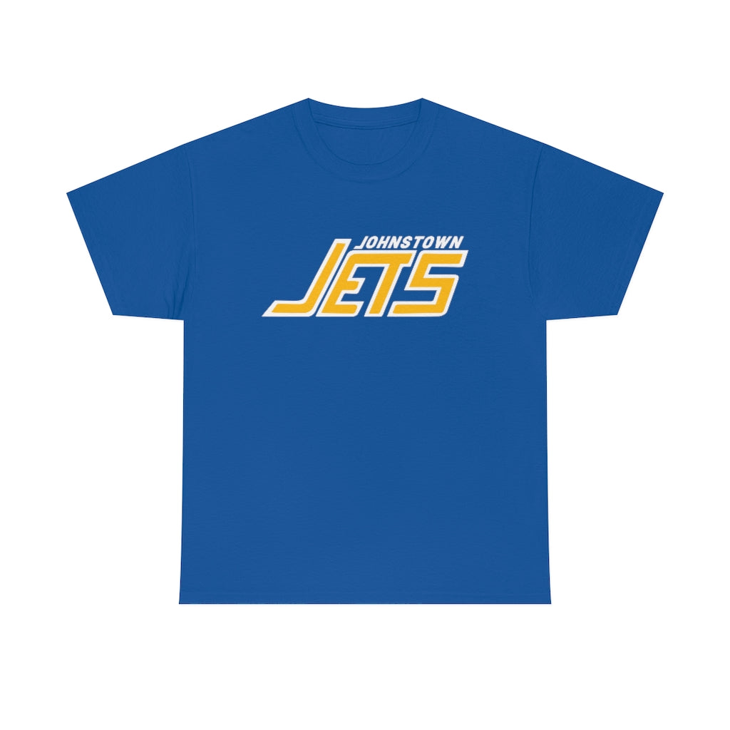 CLEARANCE Johnstown Jets T-Shirt in royal with the yellow italic block wordmark on the front
