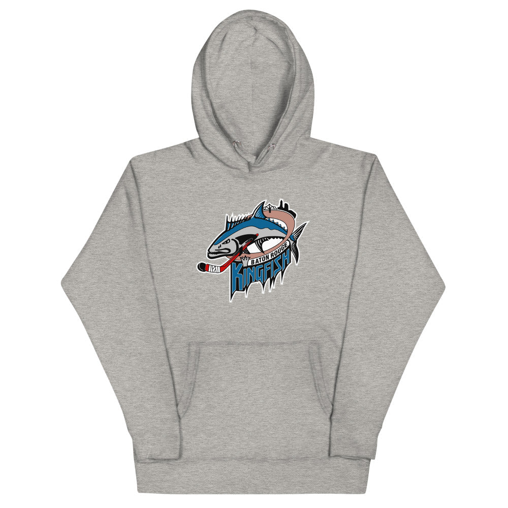 Baton Rouge Kingfish Hoodie (Premium) with the leaping kingfish over a hockey stick on the front, view 2