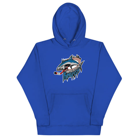 Baton Rouge Kingfish Hoodie (Premium) with the leaping kingfish over a hockey stick on the front