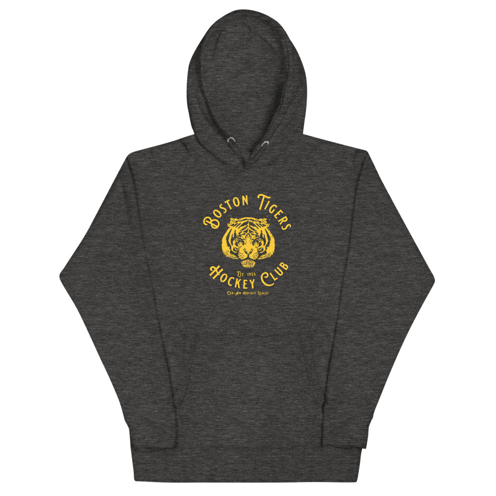Boston Tigers Hoodie (Premium) with the gold tiger head in a ring of lettering on the front, view 2