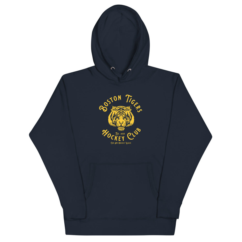 Boston Tigers Hoodie (Premium) with the gold tiger head in a ring of lettering on the front, view 3