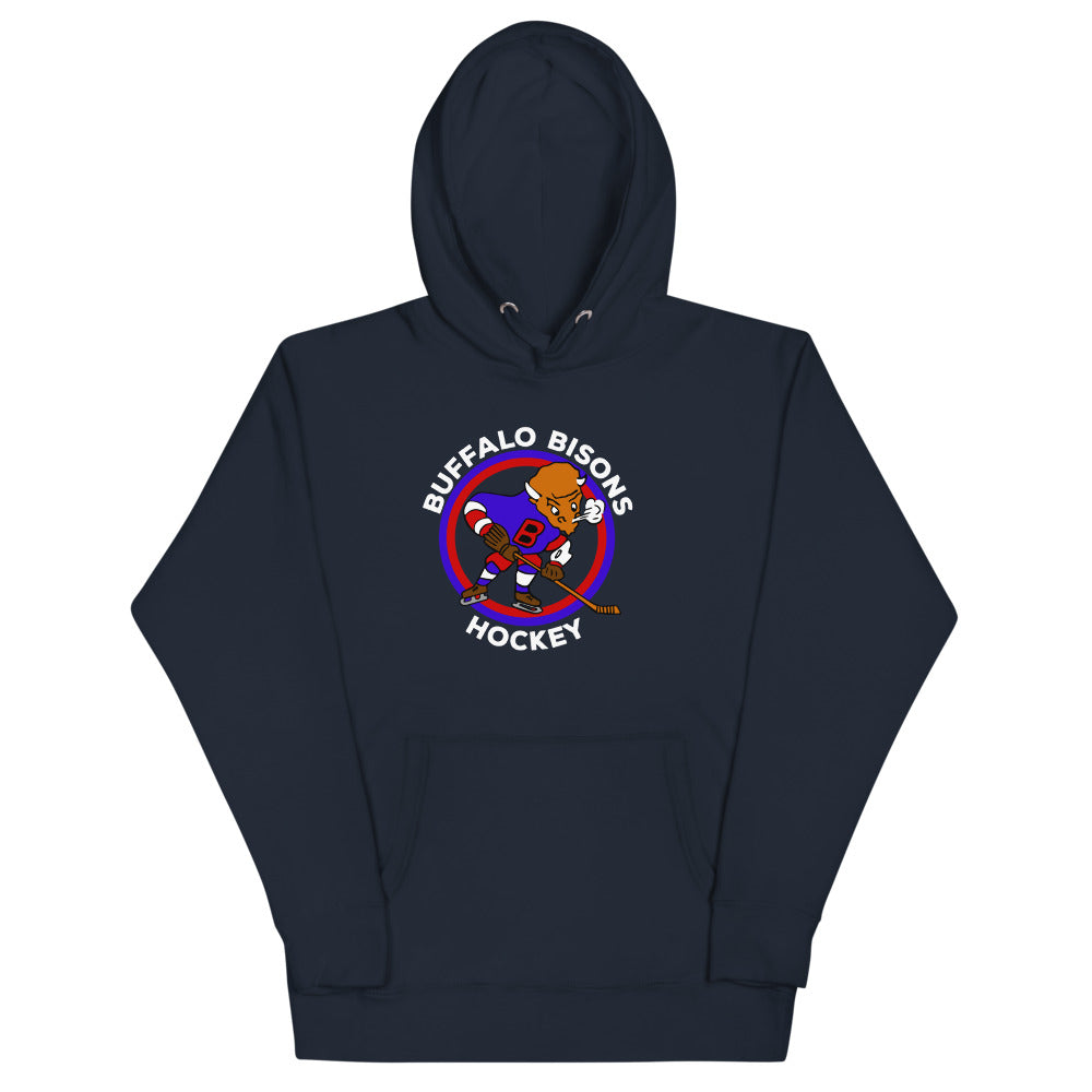 Buffalo Bisons Hoodie (Premium) with the round logo of a bison mascot skating on the front, view 2