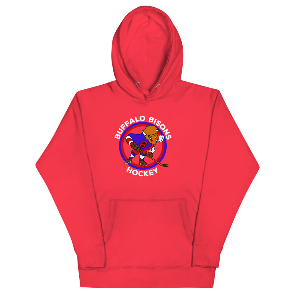 Buffalo Bisons Hoodie (Premium) with the round logo of a bison mascot skating on the front, view 3