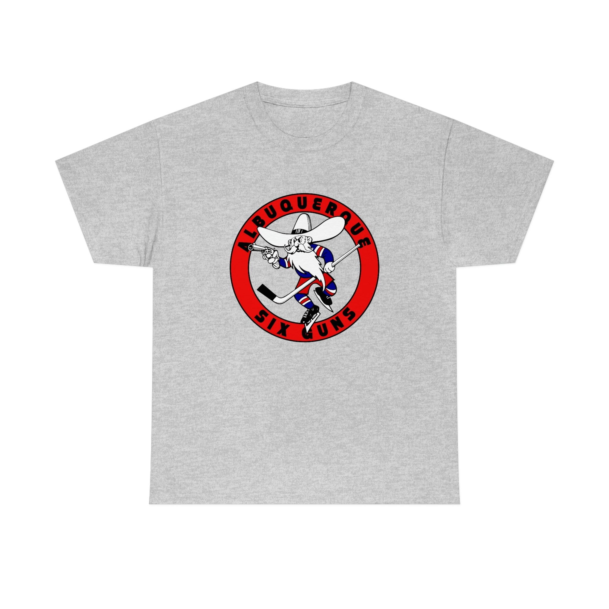 CLEARANCE Albuquerque Six Guns T-Shirt in sport grey with the round red logo of a cowboy skater on the front