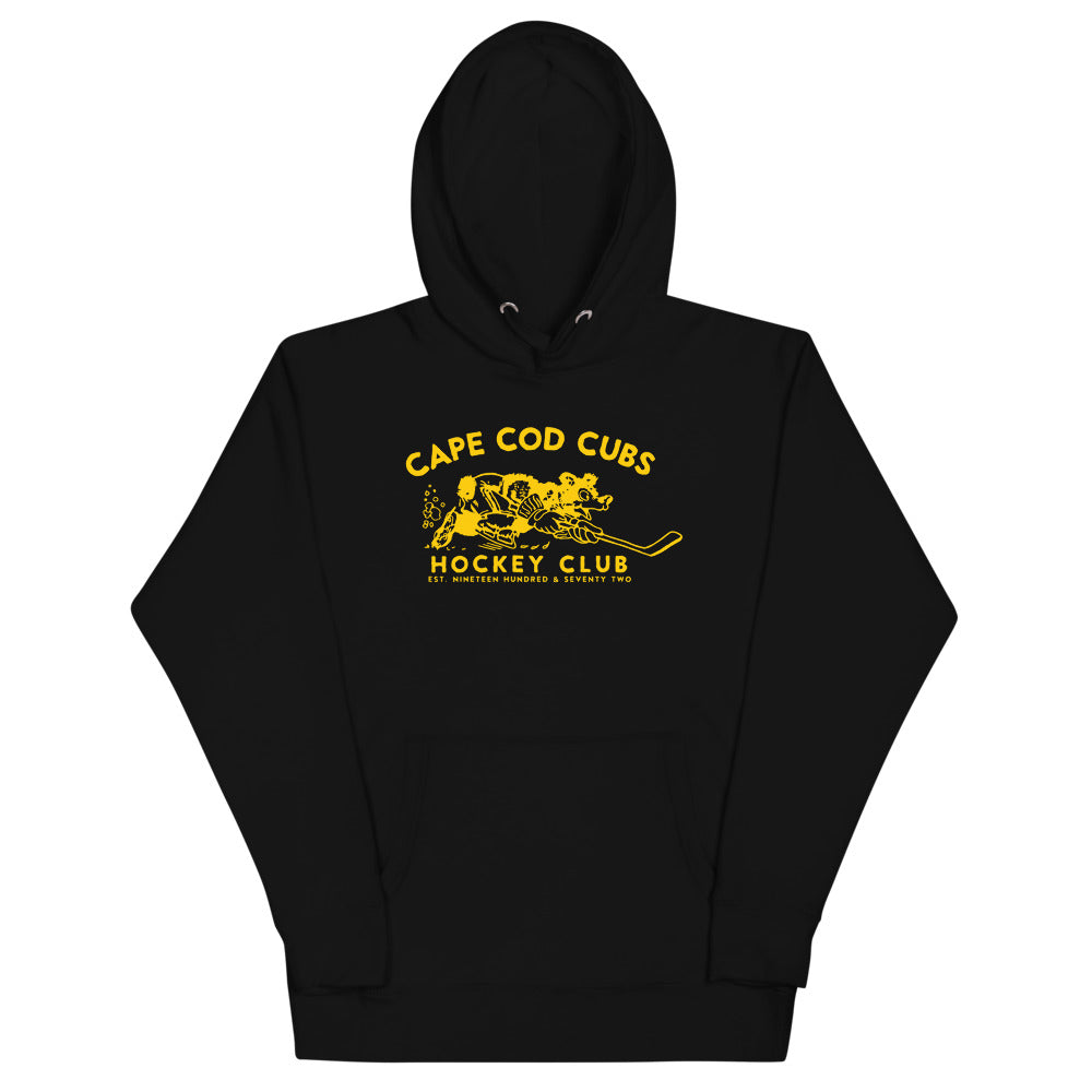 Cape Cod Cubs Hoodie (Premium) with the gold bear cub skating with arched lettering on the front