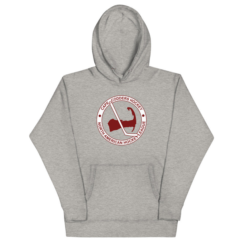 Cape Codders Hoodie (Premium) with the red ring logo with a map and hockey stick on the front