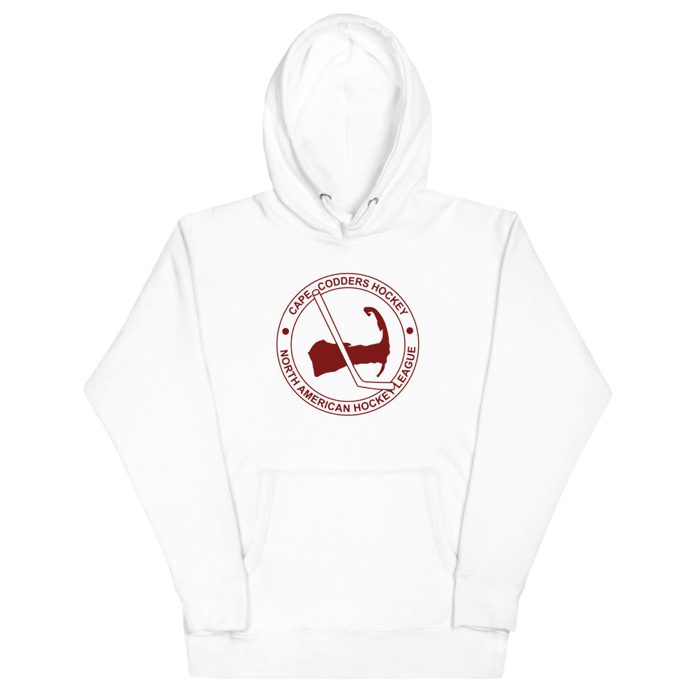 Cape Codders Hoodie (Premium) with the red ring logo with a map and hockey stick on the front, view 3
