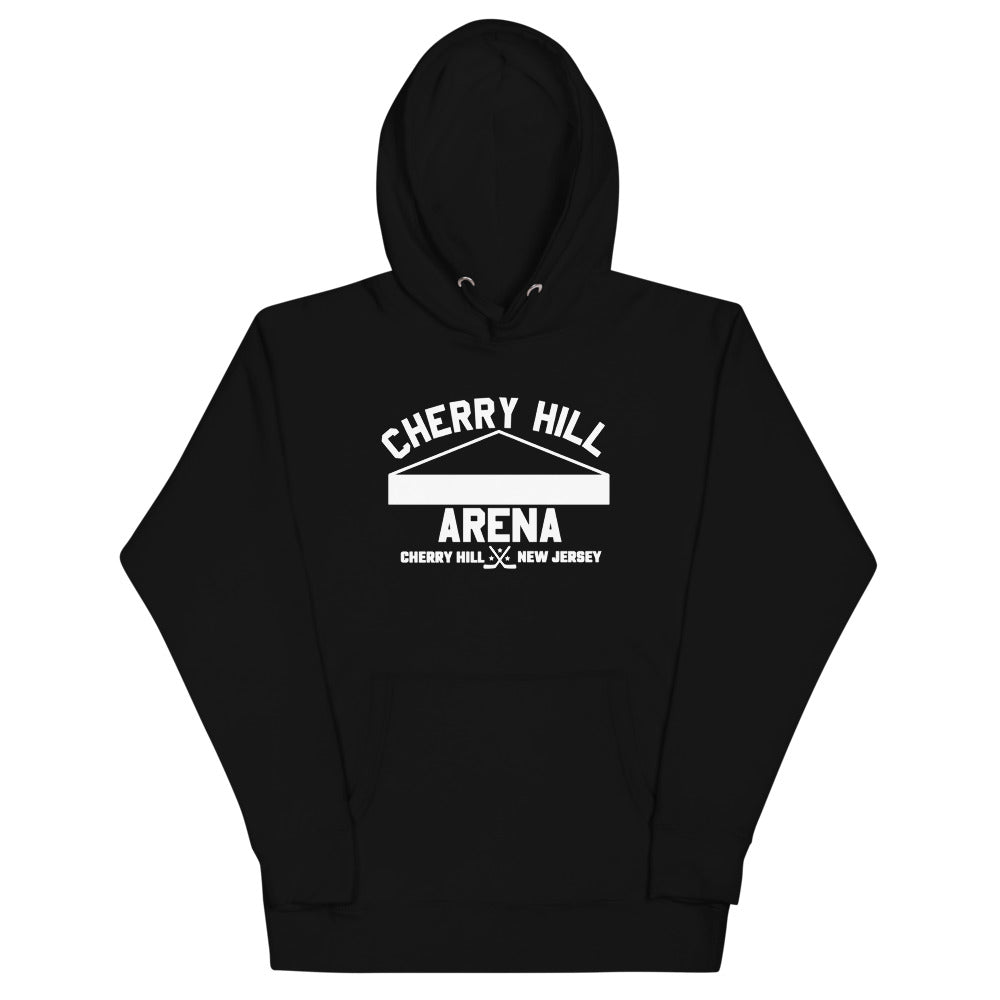 Cherry Hill Arena Hoodie (Premium) with the white arched lettering over an arena roofline on the front, view 5