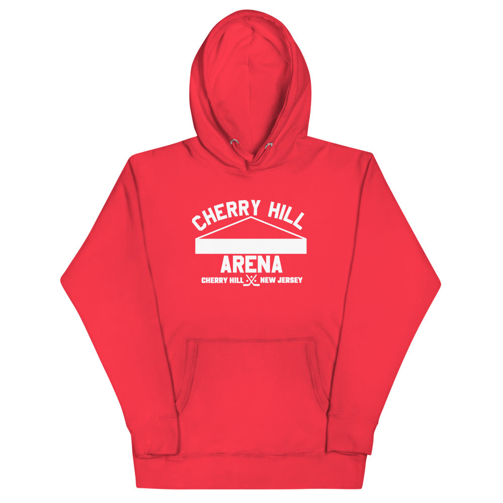 Cherry Hill Arena Hoodie (Premium) with the white arched lettering over an arena roofline on the front