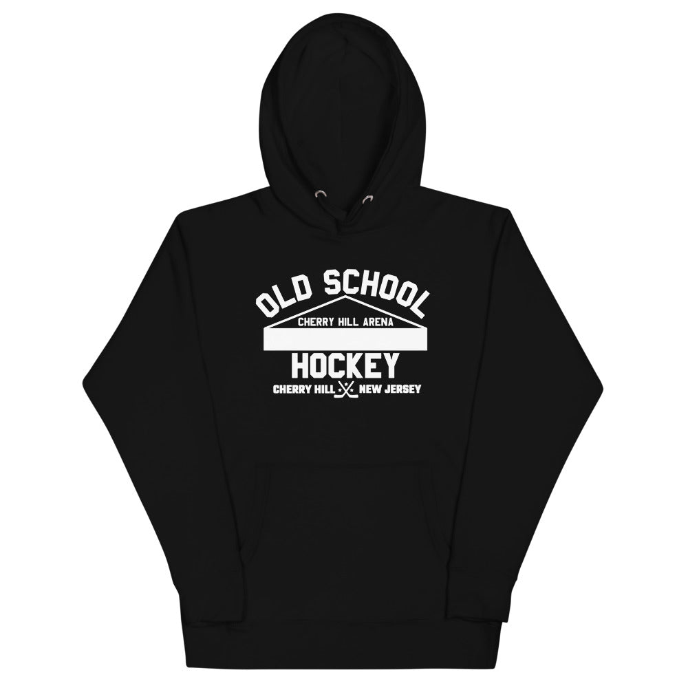 Cherry Hill Arena Old School Hockey Hoodie (Premium) with the white old school lettering with an arena roof on the front, view 5